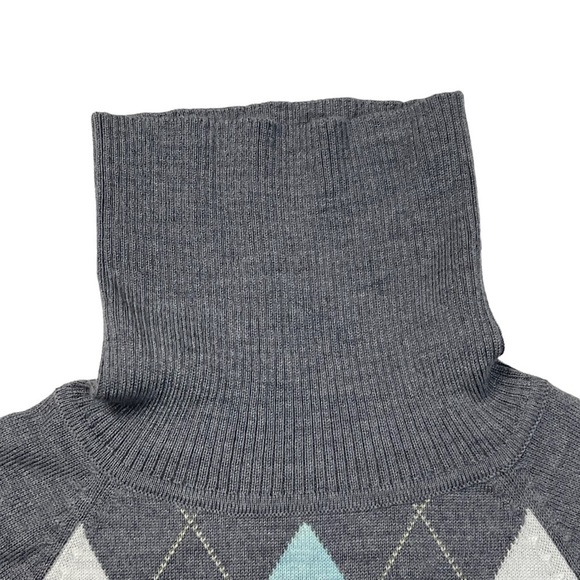 PENDLETON ARGYLE MERINO WOOL GRAY AQUA TURTLENECK SWEATER - Picture 6 of 16